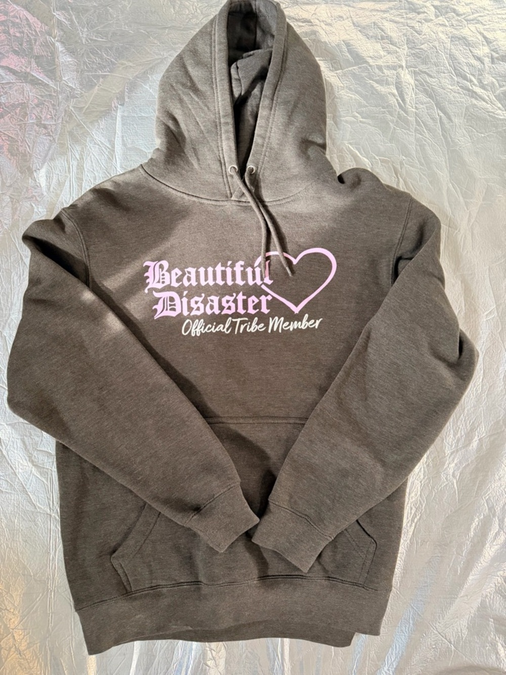 NEW Beautiful Disaster "Official Tribe Member" Gray Hoodie with Pink Heart